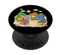 Divertidos Dinosaurios Disfrutando Vacaciones En La Playa PopSockets PopGrip Adhesivo