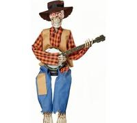 Divertidos esqueletos banjo duelo animado | Ornamento esqueleto banjo animado Halloween | Banjos espeluznantes jugando esqueletos ojos iluminados | Músicos country guitarrista para suministros fiestas