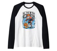 Divertidos Esqueletos de Hockey de Muertos vivientes en el Hielo para Halloween Camiseta Manga Raglan