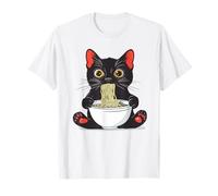Divertidos fideos ramen gato comiendo anime kawaii japonés retro Camiseta