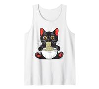 Divertidos fideos ramen gato comiendo anime kawaii japonés retro Camiseta sin Mangas