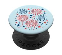 Divertidos fuegos artificiales rojos y azules a juego con trajes de pareja del 4 de julio PopSockets PopGrip Adhesivo