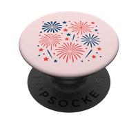 Divertidos fuegos artificiales rojos y azules a juego con trajes de pareja del 4 de julio PopSockets PopGrip Adhesivo