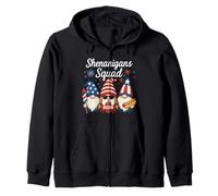 Divertidos gnomos patrióticos del escuadrón de travesuras retro con fuegos artificiales Sudadera con Capucha