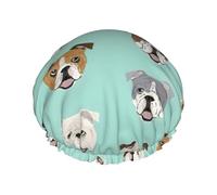 Divertidos gorros de ducha de bulldog inglés para mujeres y hombres, reutilizables, impermeables, antideslizantes, de secado rápido, gorra grande, pelo largo y corto