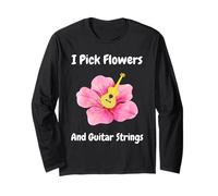 Divertidos guitarristas cita amante de las flores de hibisco tropical Manga Larga