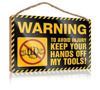 Divertidos letreros de barra con texto en inglés "Warning To Avoid Injury Keep Your Hands Off My Tools!", letrero de madera divertido para decoración de baño (15 x 28 cm)