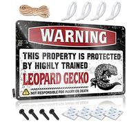 Divertidos letreros de camping con texto en inglés "Warning This Property Is Protected By A Highly Trained Leopard Gecko, letreros divertidos para escritorio, letreros de cerveza para bar (20 x 30 cm)