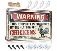 Divertidos letreros de decoración de pared con texto en inglés "Warning This Property is Protected by A Highly Trained Chicken2", letreros divertidos para oficina, decoración de pared de cocina