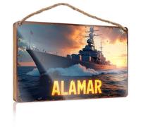 Divertidos letreros de escritorio Alamar: The Majesty of Naval Power At Sunset Wooded Sign Spring Decor Funky Home Decor (15 x 28 cm)