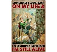Divertidos letreros de estaño con texto en inglés "Sometimes I Look Back On My Life and I'm Seriously Impressed I'm Still Alive" - Letrero de metal vintage para decoración de habitación, arte estético