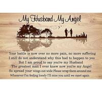 Divertidos letreros de estaño para baño con texto en inglés "My Husband My Angel Your Battle is Now Over No More Pain No More Suffering", letrero de metal vintage para decoración del hogar, letreros