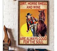 Divertidos letreros de estaño vintage con olor a caballo de tierra, perro baboso, bueno para el alma, vaquera, caballo, póster divertido de equitación, póster de metal vintage para bar, música, club,