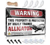 Divertidos letreros de garaje para hombres con advertencia de que esta propiedad está protegida por un cocodrilo altamente entrenado, letrero de estaño, decoración vintage (20 x 30 cm)