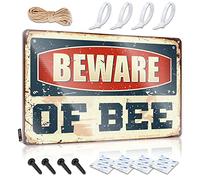 Divertidos letreros de garaje para hombres, con texto en inglés "Beware Of Bee", letrero de metal para cueva de hombre, decoración divertida para dormitorio (20 x 30 cm)