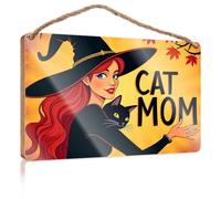 Divertidos letreros de habitación con diseño de gato, mamá, bruja con gato negro, decoración divertida para el hogar y exteriores, decoración de otoño