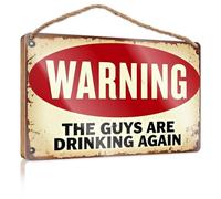 Divertidos letreros de habitación con texto en inglés "Warning The Guys are Drinking Again", decoración divertida para el hogar, decoración de otoño