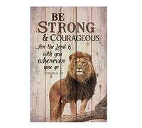 Divertidos letreros de león con texto en inglés "Be Strong And Courageous Do Not Be Afraid for The Lord Your God Will Be With You Wherever You Go Joshua 1:9 Vintage Metal Bar Sign Coffee Cafe Home
