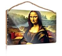 Divertidos letreros de madera para puerta de baño de Leonardo Da Vinci'S Mona Lisa: A Masterpiece Reinvented, letrero de madera para decoración de granja (23 x 35 cm)