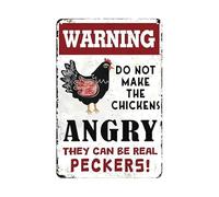 Divertidos letreros de metal vintage de gallinero con texto en inglés "Warning Do Not Make The Chickens Angry Retro Chicken Decor Gifts for Home Room Office 8x12 Inch