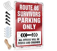 Divertidos letreros de pared listos para colgar - Route 66 Survivors Parking Only Essentials para caravana (30 x 40 cm)