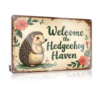 Divertidos letreros de pared personalizados listos para colgar - Welcome To The Hedgehog Haven: A Whimsical Floral Sign Fun For Garage (30 x 40 cm)