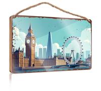 Divertidos letreros para colgar en la puerta de Londres: Big Ben, The Shard y London Eye, letrero de madera para colgar en el porche, decoración de caravana (20 x 30 cm)