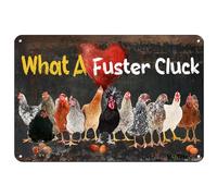 Divertidos letreros vintage de pollo, What A Fuster Cluck, Chicken Lover, para granja, patio, valla, hogar, cocina, jardinería, decoración al aire libre, 8 x 12 pulgadas