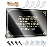 Divertidos letreros vintage divertidos e impermeables, impresión retro novedosa para cafetería, pub, cubierta, cosas geniales para el baño, preperforadas, personalizables, así que si las armas matan a