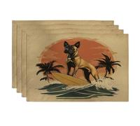 Divertidos manteles individuales con diseño de perro belga Malinois, 12 x 18 pulgadas, 4 unidades, estampado de palmera tropical lavable, para comedor, decoración de mascotas, vacaciones, hogar
