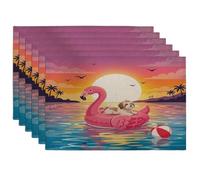 Divertidos manteles individuales de perro habanero, 12 x 18 pulgadas, 6 manteles individuales lavables con estampado de flamencos y mar para comedor, decoración de cocina y hogar