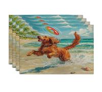 Divertidos manteles individuales de perro setter irlandés, 12 x 18 pulgadas, lindo mar costero de playa, 4 manteles individuales de temporada para comedor en casa, fiesta de mascotas, decoración de