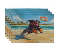 Divertidos manteles individuales Rottweilers con diseño de perro, 12 x 18 pulgadas, 4 manteles individuales lavables con estampado de playa y mar costero para comedor, decoración de cocina y hogar
