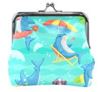 Divertidos monederos y bolsas de piel con cierre de beso para verano, playa, tiburones, azul, pequeño cambio, cartera para monedas, Verano Beach Sharks Blue, UNITALLA, Verano Beach Sharks Blue