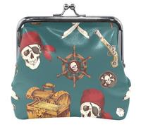 Divertidos monederos y bolsas de piel lindo con cierre de beso de piratas de colores con diseño de calavera de piratas, Sable de calavera de piratas de colores, UNITALLA, Sable de calavera de piratas