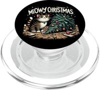 Divertidos Pijamas navideños de Gato Que destruye el árbol Meowy Christmas PopSockets PopGrip para MagSafe