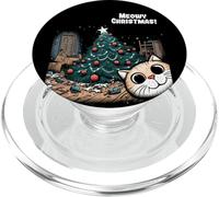 Divertidos Pijamas navideños de Gato Que destruye el árbol Meowy Christmas PopSockets PopGrip para MagSafe