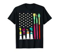 Divertidos pintores de pinceles de pintura con bandera estadounidense del 4 de julio Camiseta