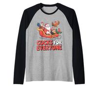 Divertidos pollas de gallos de Trineo de Papá Noel para Todos Navidad Camiseta Manga Raglan