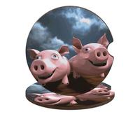 Divertidos posavasos 3D Piggies para automóvil, paquete de 2 posavasos universales antideslizantes con base de corcho y muesca de dedo, accesorios de coche para mujeres y hombres