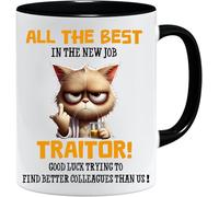 Divertidos regalos de despedida | Taza de traidor | Todo lo mejor en tu nuevo trabajo | Divertido regalo de despedida para colegas | Regalos de buena suerte | Regalos de nuevo trabajo (negro)