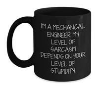 Divertidos regalos de ingeniero mecánico de hombres a compañeros de trabajo, soy un ingeniero mecánico. Mi nivel de sarcasmo depende de tu nivel de estupidez. Taza de café negra única de Navidad
