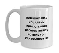 Divertidos regalos de Poppa de hombres, regalos para Poppa taza de café blanca, I Smile Because You Are My Poppa, regalo único de graduación