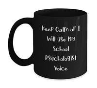 Divertidos regalos de psicólogo escolar de amigos - Keep Calm Or I Will Use My Voice Taza de café negra, regalos únicos de graduación para ella, él o ellos