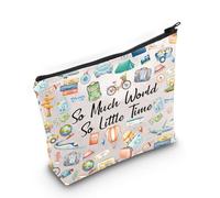 Divertidos regalos de viaje con citas de viaje, bolsa de cosméticos con texto en inglés "So Much World So Little Time", bolsa de maquillaje para viajeros del mundo, So Much World So Little Time