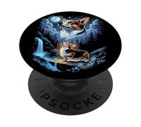 Divertidos Regalos místicos Vintage de Corgi Howling at The Moon para Perros PopSockets PopGrip Adhesivo
