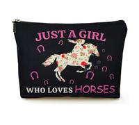 Divertidos regalos para amantes de los animales para mujeres y niñas, lindas bolsas de cosméticos de lino impermeable con estampado de doble cara, amante de los caballos, Lindo animal