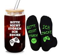 Divertidos regalos para hombres calcetines de juego con texto en alemán "Bitte nicht stören Ich Zocke Cocktailgläser Longdrinkggläser Zocker Geschenke Zocken Socken Cool Geschenke für Teenager Junge