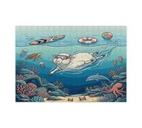 Divertidos rompecabezas de 300 piezas para adultos, diseño de ovejas oceánicas, rompecabezas de madera de animales costeros, decoración de patrón submarino para entretenimiento en el hogar