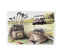 Divertidos rompecabezas de madera Devon Rex Cat para adultos, 300 piezas, rompecabezas de madera para gatitos deportivos de golf, lindas decoraciones divertidas con patrón de mascotas para